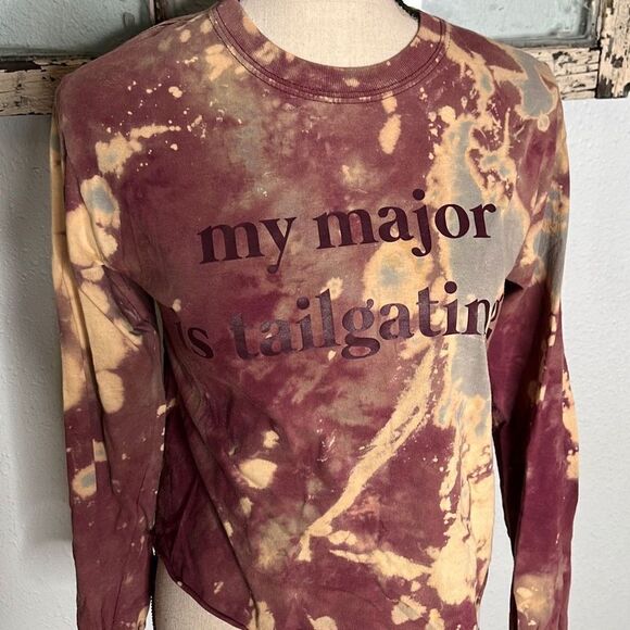 Gildan Women's Sweatshirt Heavy Cotton Long Sleeve Bleach Dye Crop Top Size Smal - Picture 2 of 7